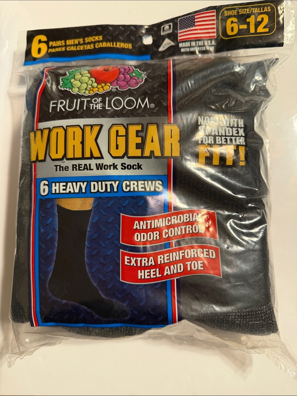 Fruit of the Loom Black Heavy Duty Crew Socks. Sizes L 6-12